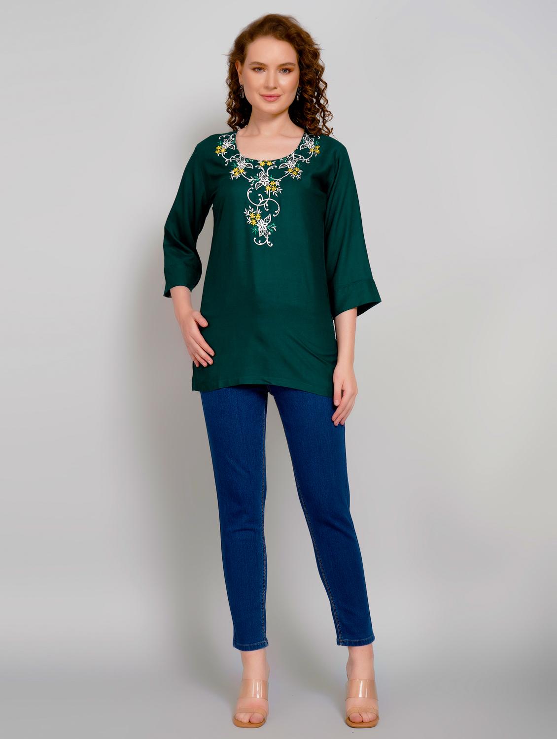 women embroidered three quarter sleeve straight kurti - 21959374 - Standard Image - 5