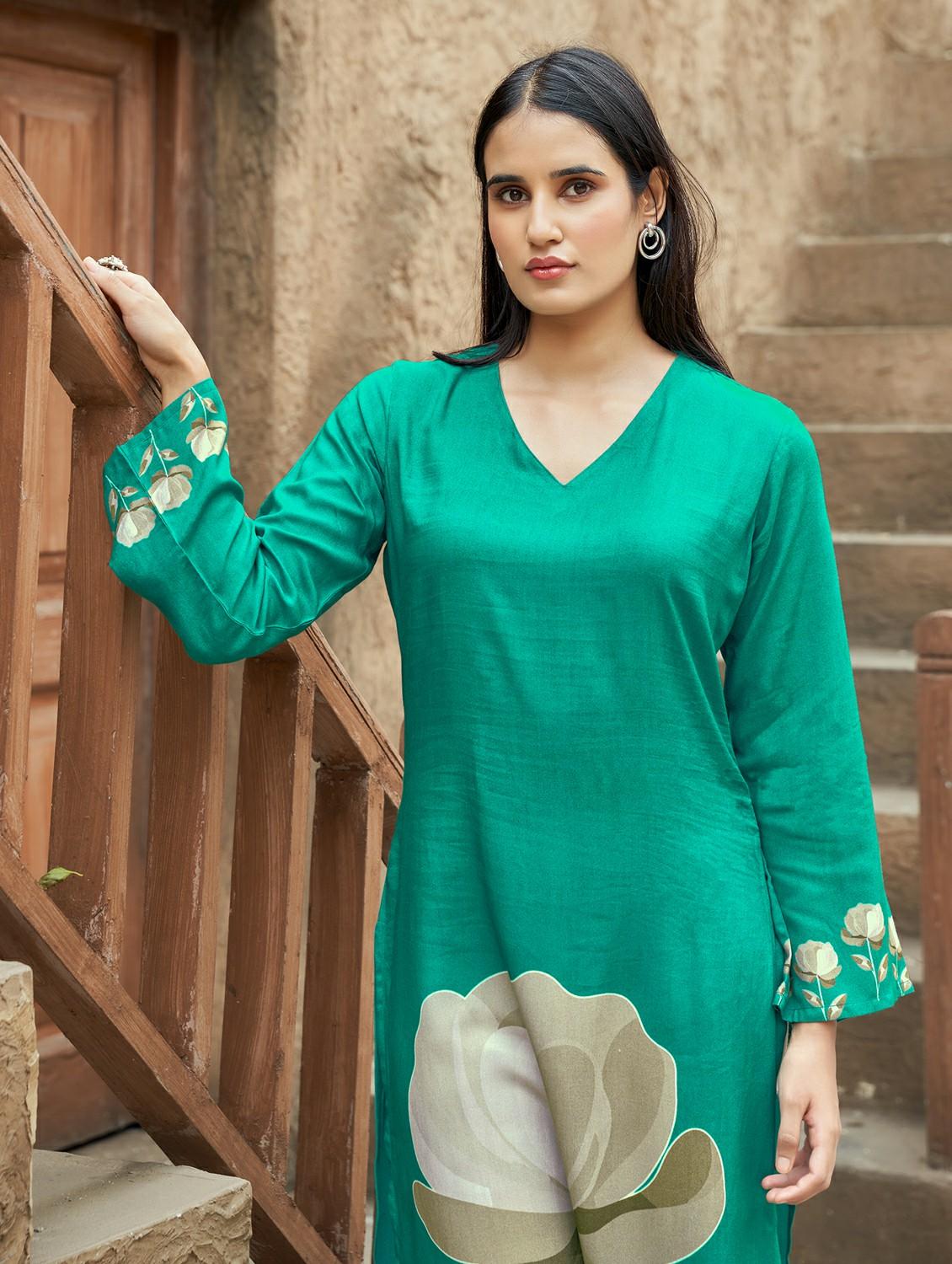 women floral printed long sleeve straight kurta - 21959400 - Standard Image - 3