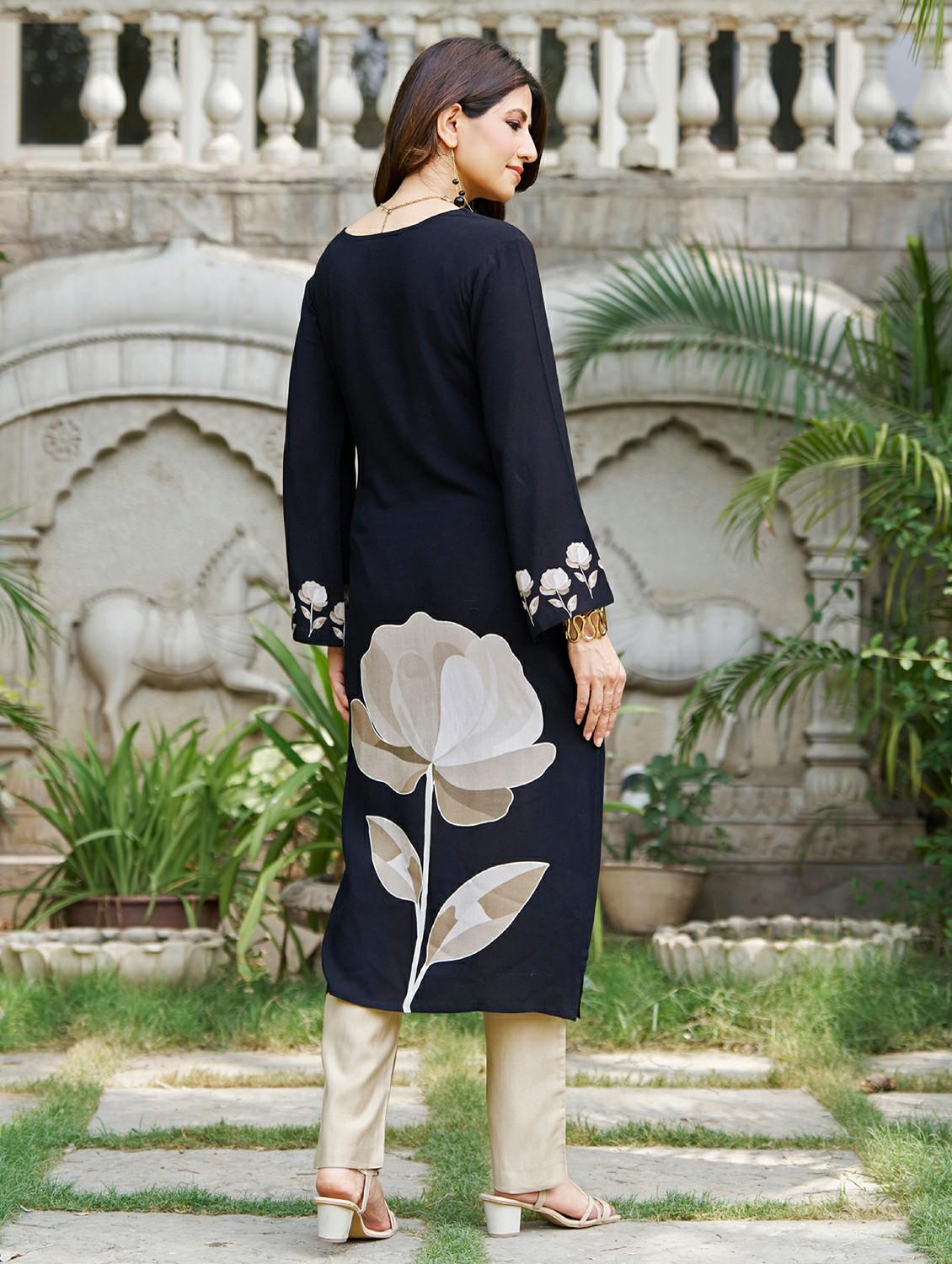 women floral printed long sleeve straight kurta - 21959401 - Standard Image - 3