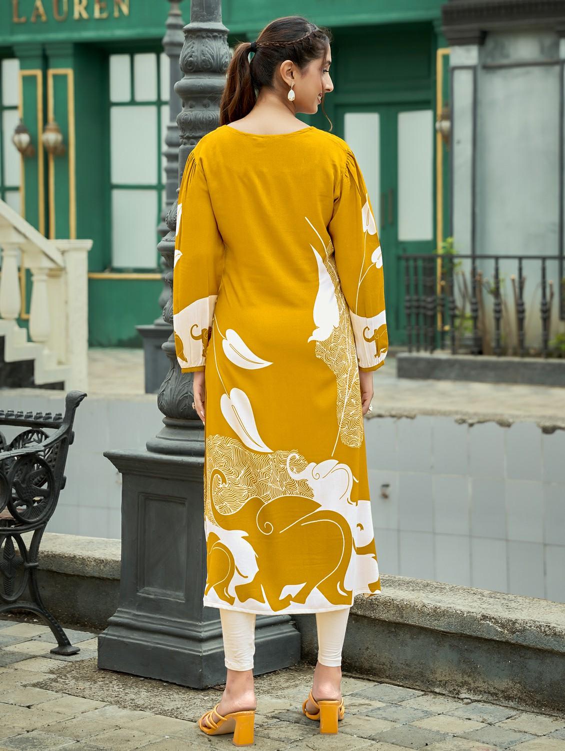 women printed long sleeve straight kurta - 21959404 - Standard Image - 3