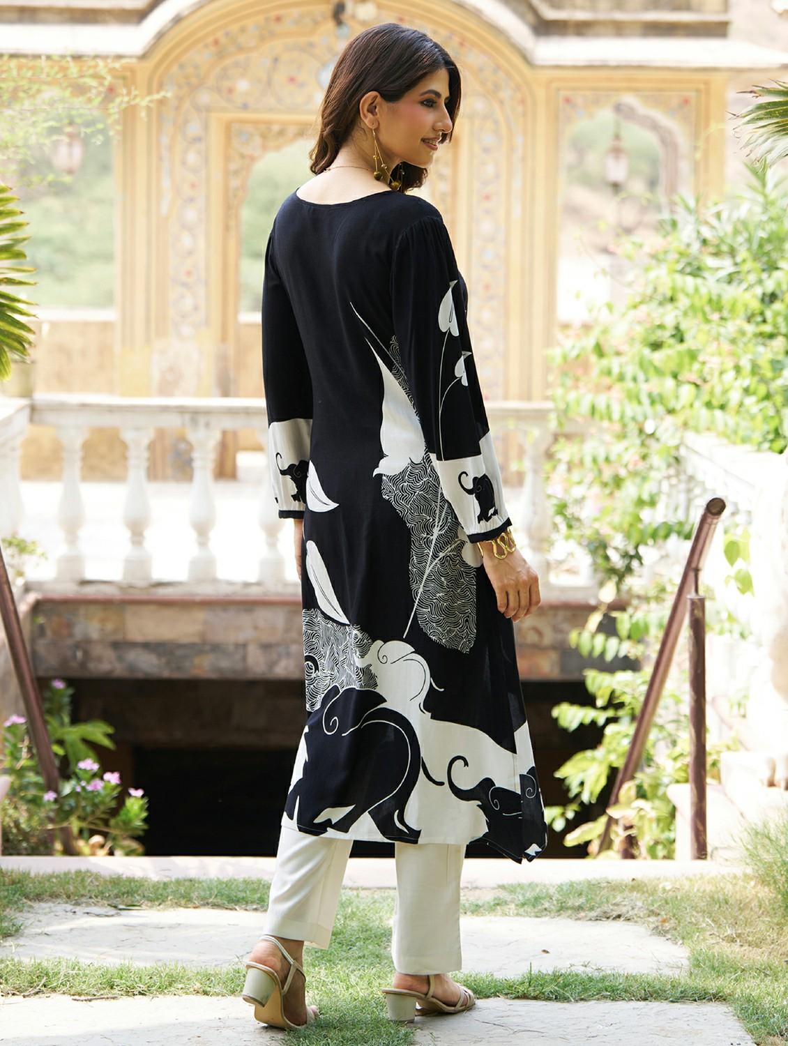 women printed long sleeve straight kurta - 21959405 - Standard Image - 3