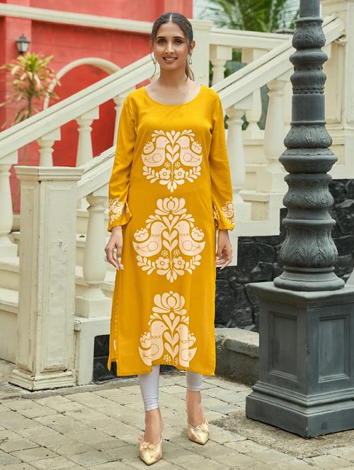 women printed long sleeve straight kurta - 21959406 - Standard Image - 0