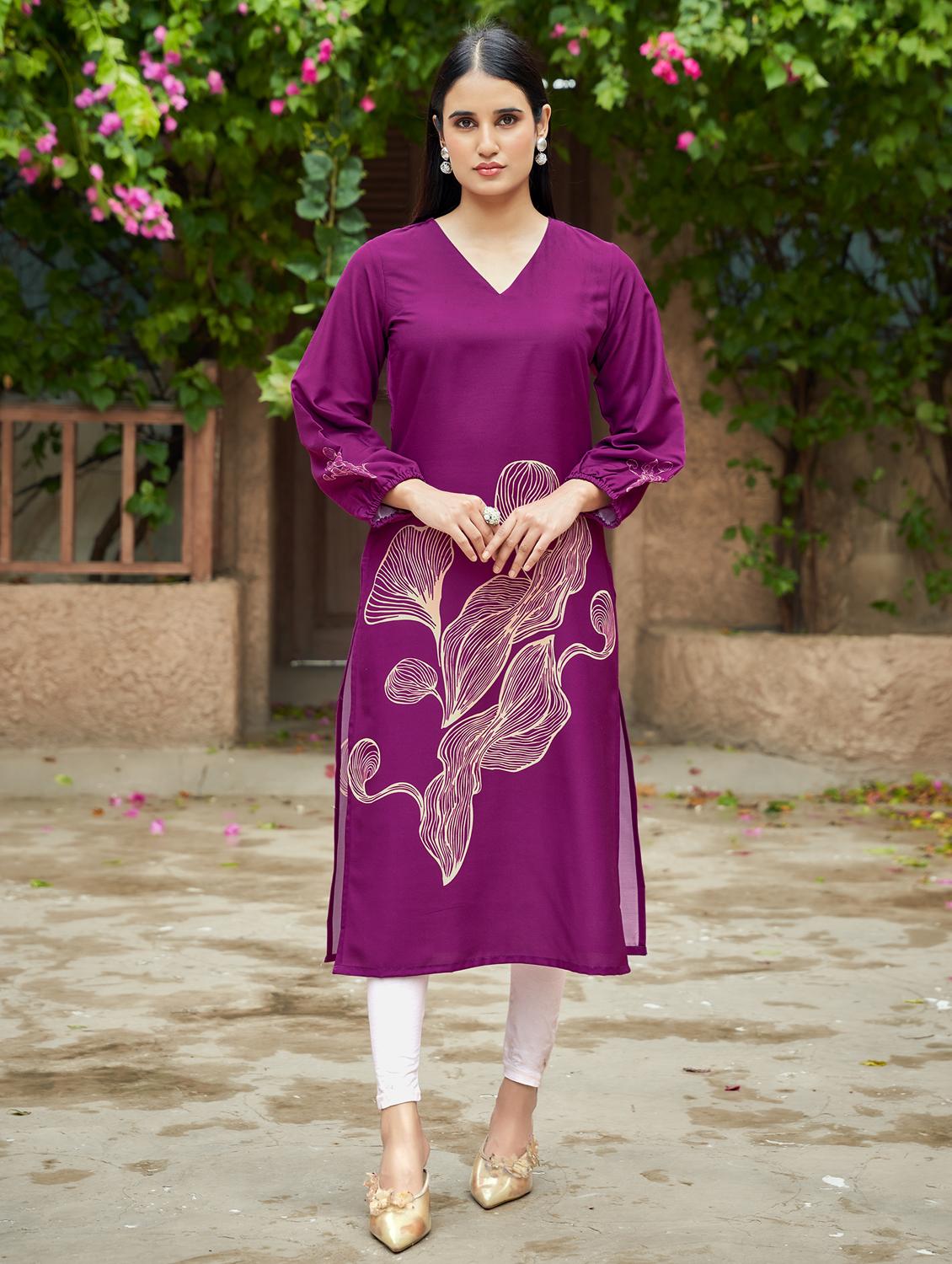 women printed long sleeve straight kurta - 21959414 -  Zoom Image - 0