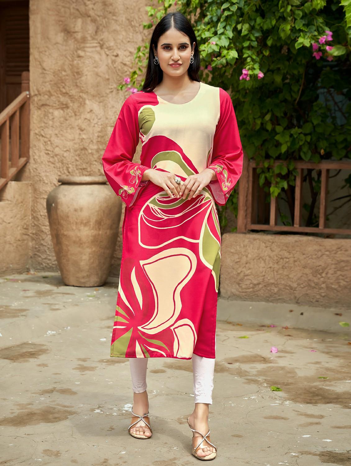 women printed long sleeve straight kurta - 21959416 -  Zoom Image - 0