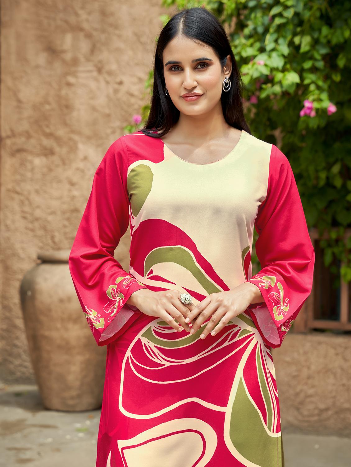 women printed long sleeve straight kurta - 21959416 - Standard Image - 3