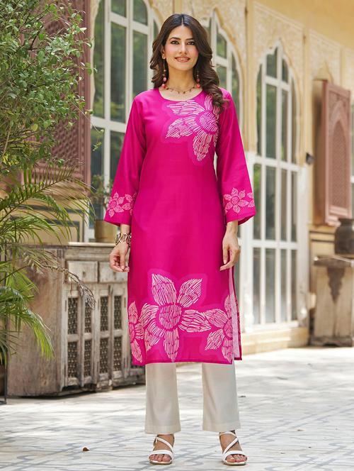women floral printed long sleeve straight kurta - 21959418 -  Standard Image - 0