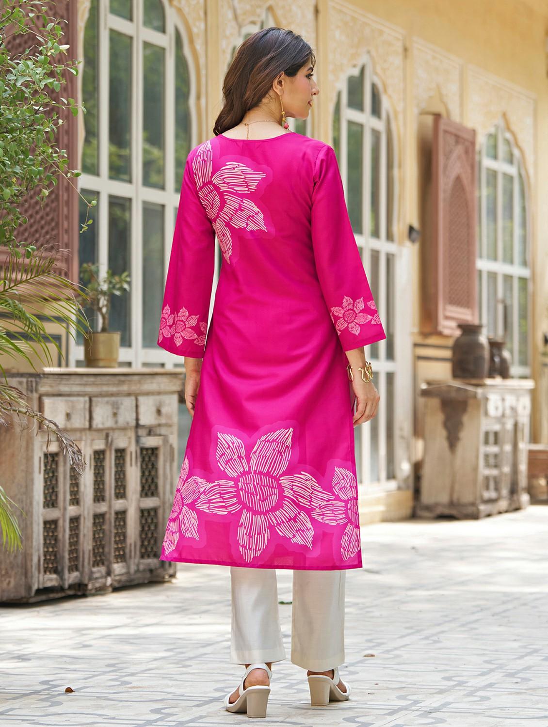 women floral printed long sleeve straight kurta - 21959418 - Standard Image - 3