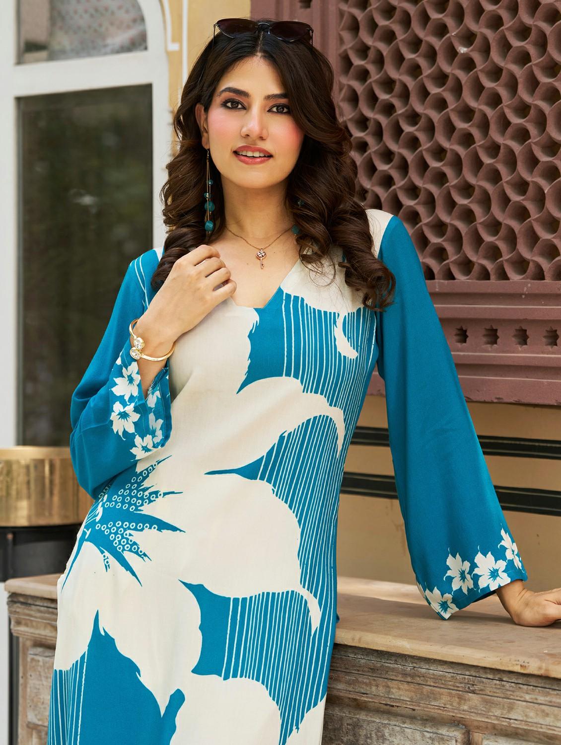 women floral printed long sleeve straight kurta - 21959419 - Standard Image - 5