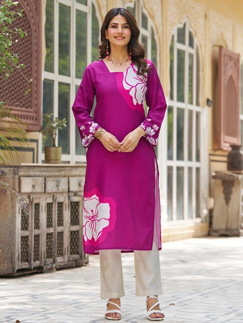 women floral printed long sleeve straight kurta - 21959421 - Standard Image - 0