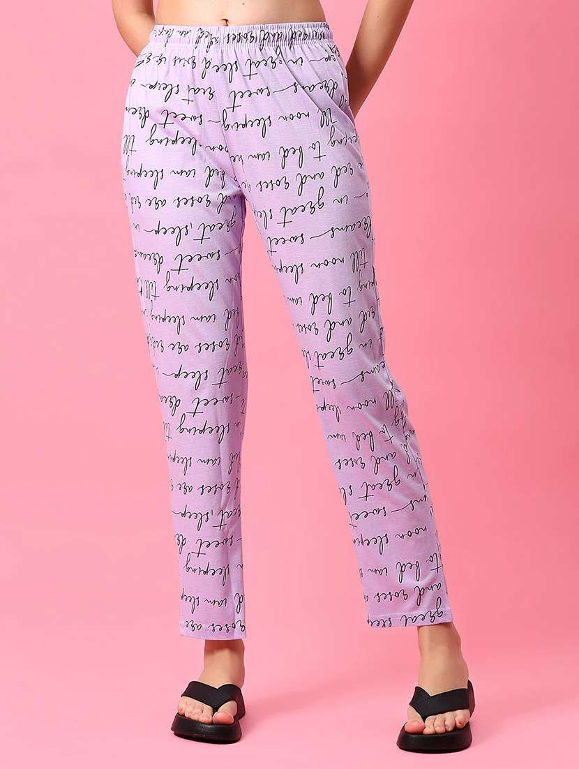 women lavender printed mid rise pajama