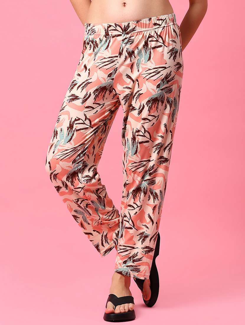 women pink printed mid rise pajama