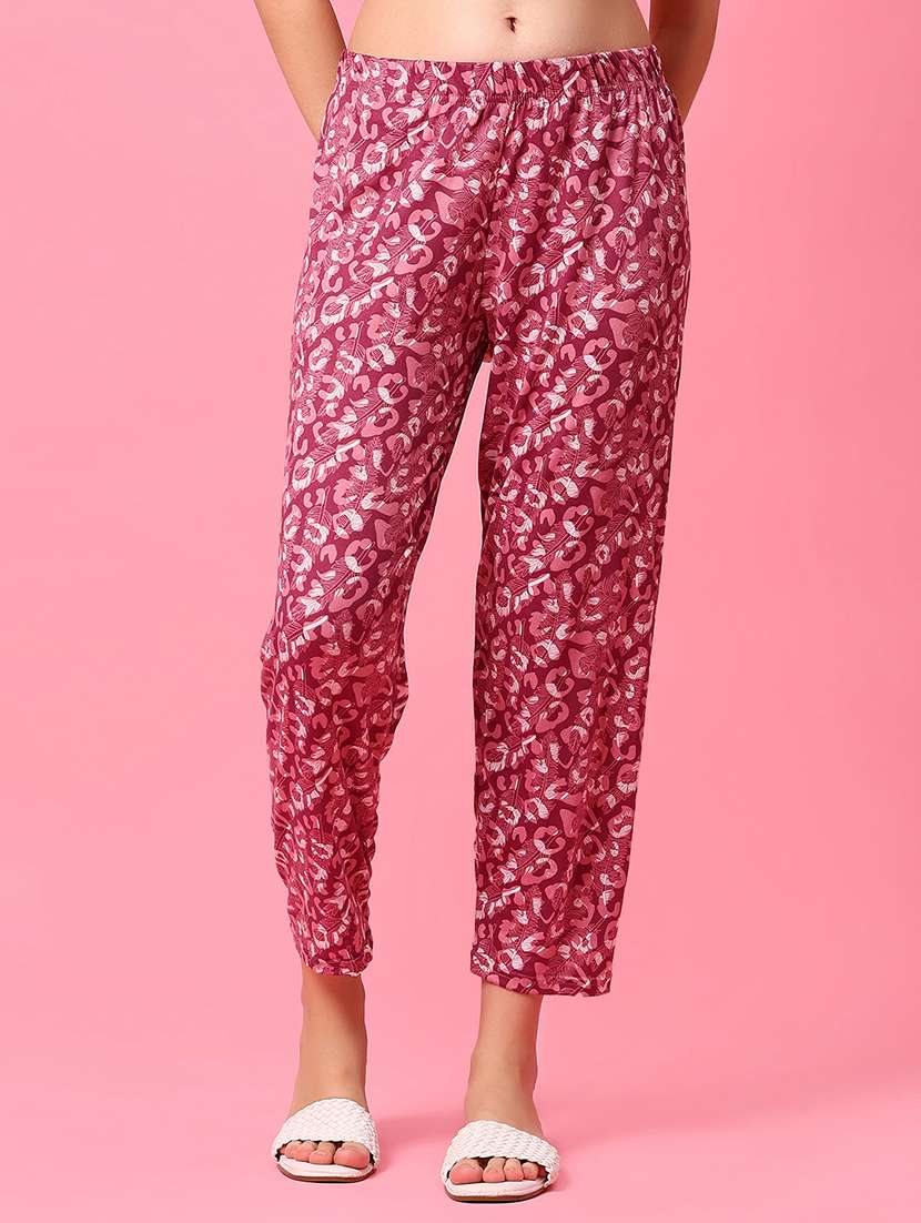 women pink printed mid rise pajama