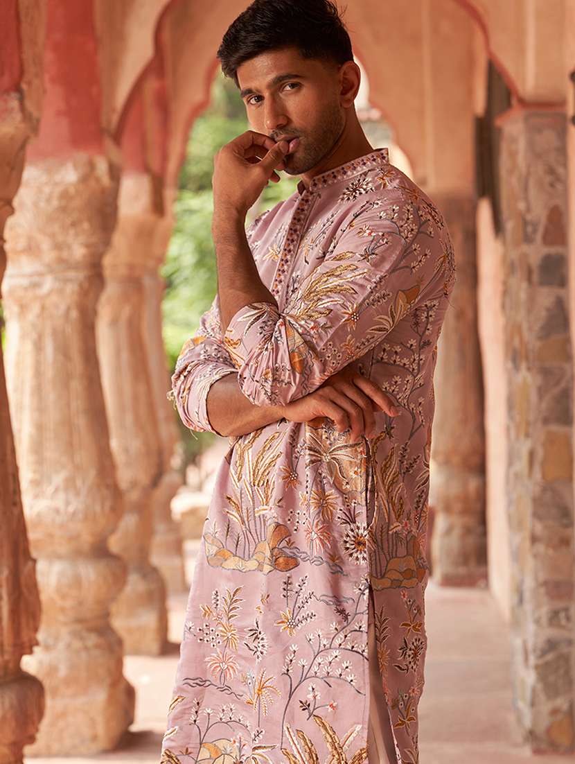 men embroidered mandarin neck long kurta - 21959431 - Standard Image - 3