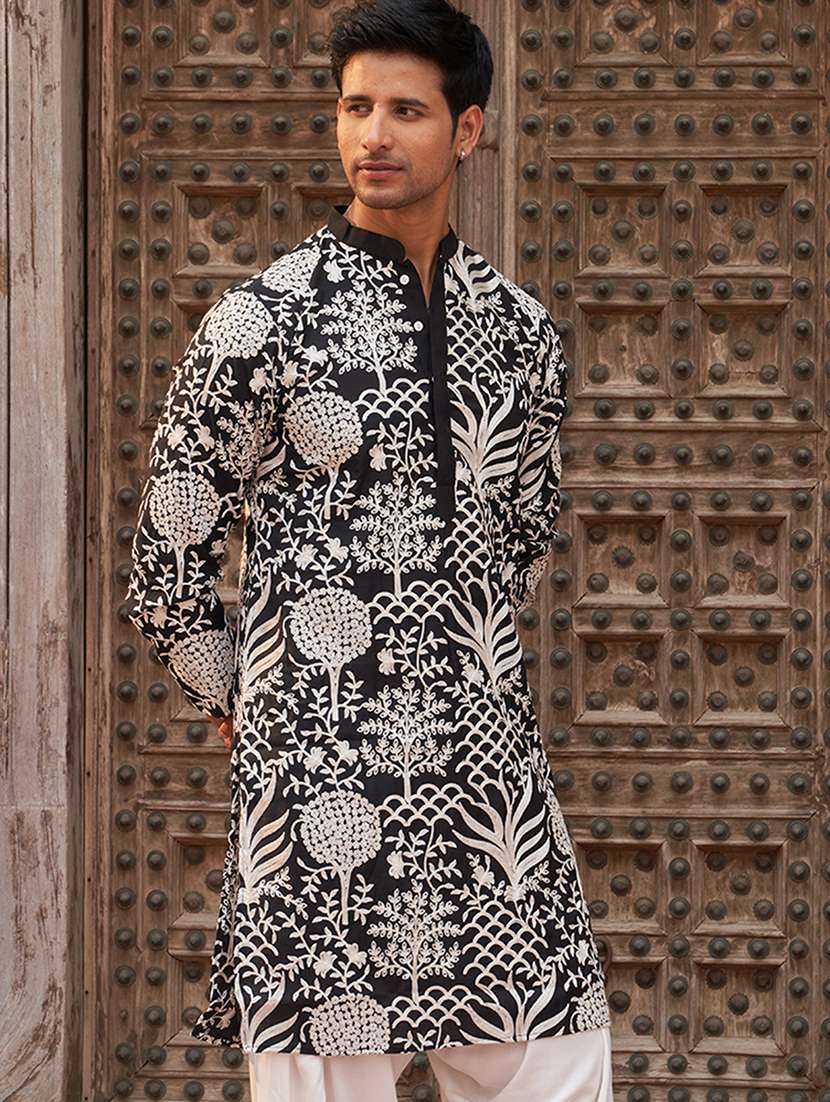 men embroidered mandarin neck long kurta - 21959434 - Standard Image - 3