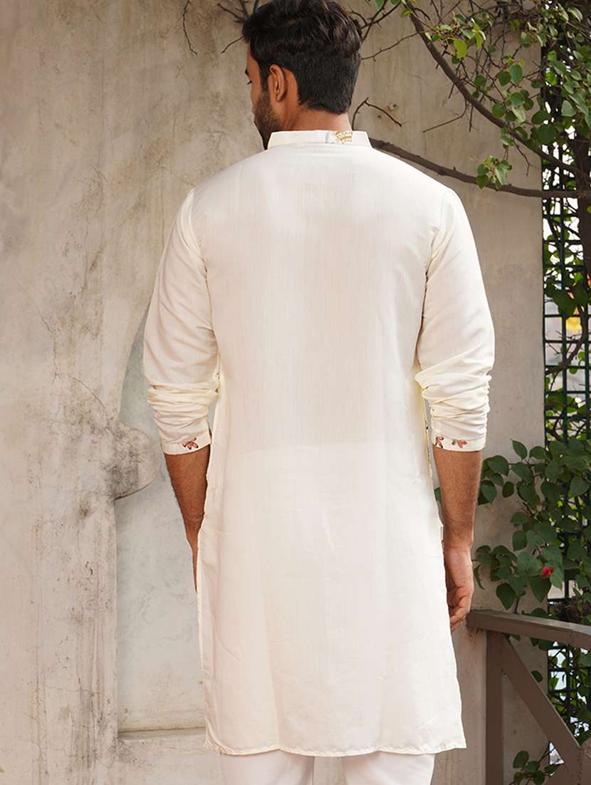 men embroidered mandarin neck long kurta - 21959440 - Standard Image - 5