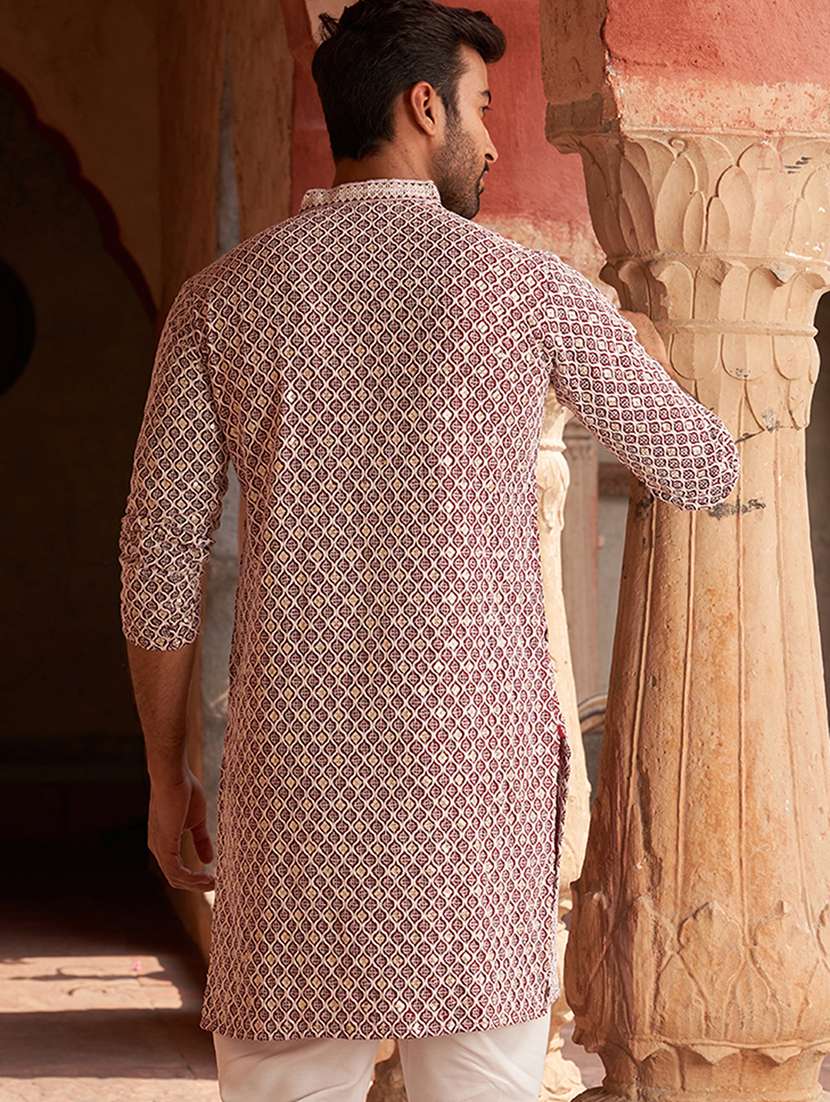 men embroidered mandarin neck long kurta - 21959443 -  Standard Image - 5
