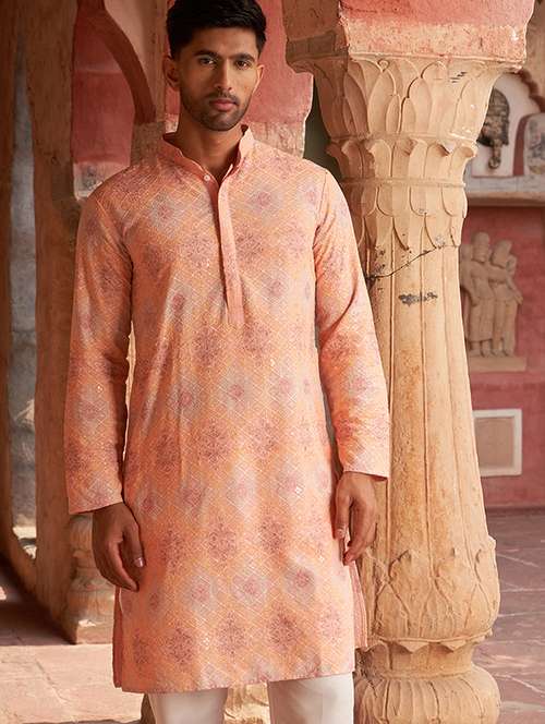 men embroidered mandarin neck long kurta - 21959444 -  Standard Image - 0