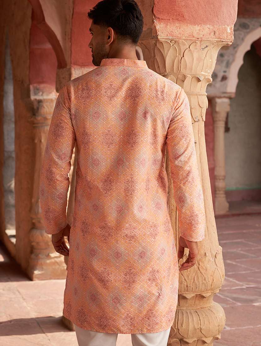 men embroidered mandarin neck long kurta - 21959444 - Standard Image - 5