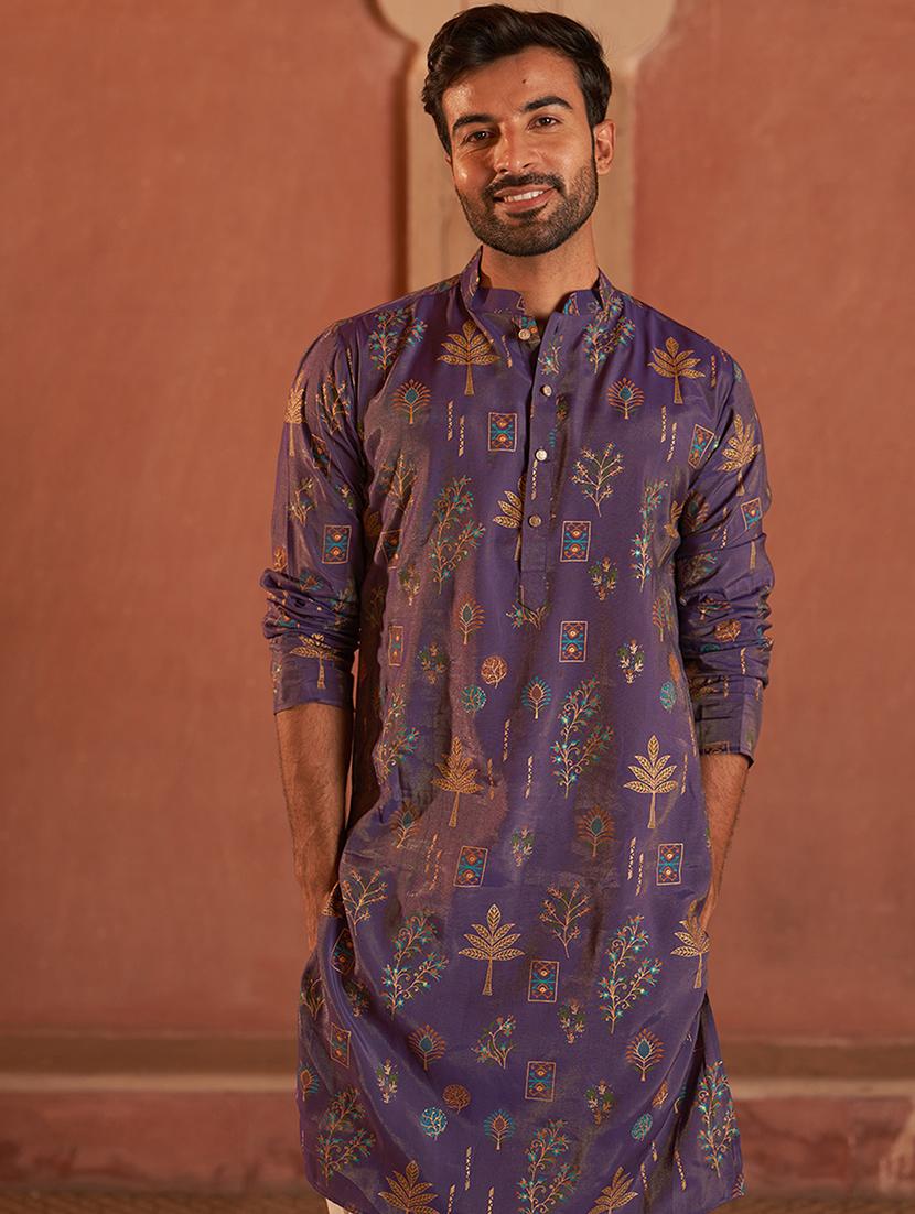 men embroidered mandarin neck long kurta - 21959446 - Zoom Image - 0