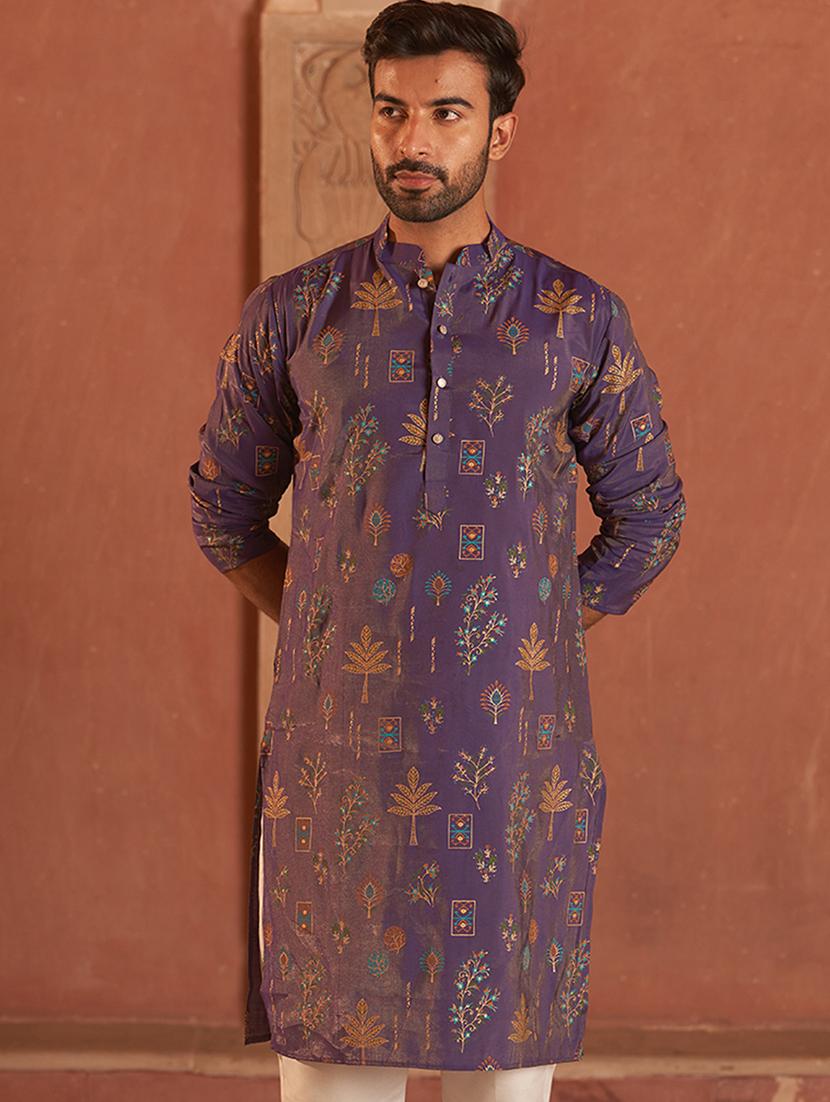 men embroidered mandarin neck long kurta - 21959446 - Standard Image - 3