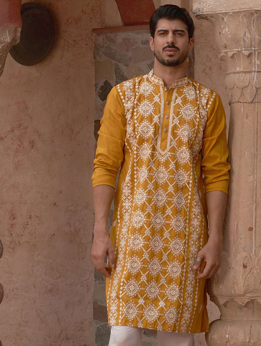 men embroidered mandarin neck long kurta - 21959447 -  Standard Image - 3