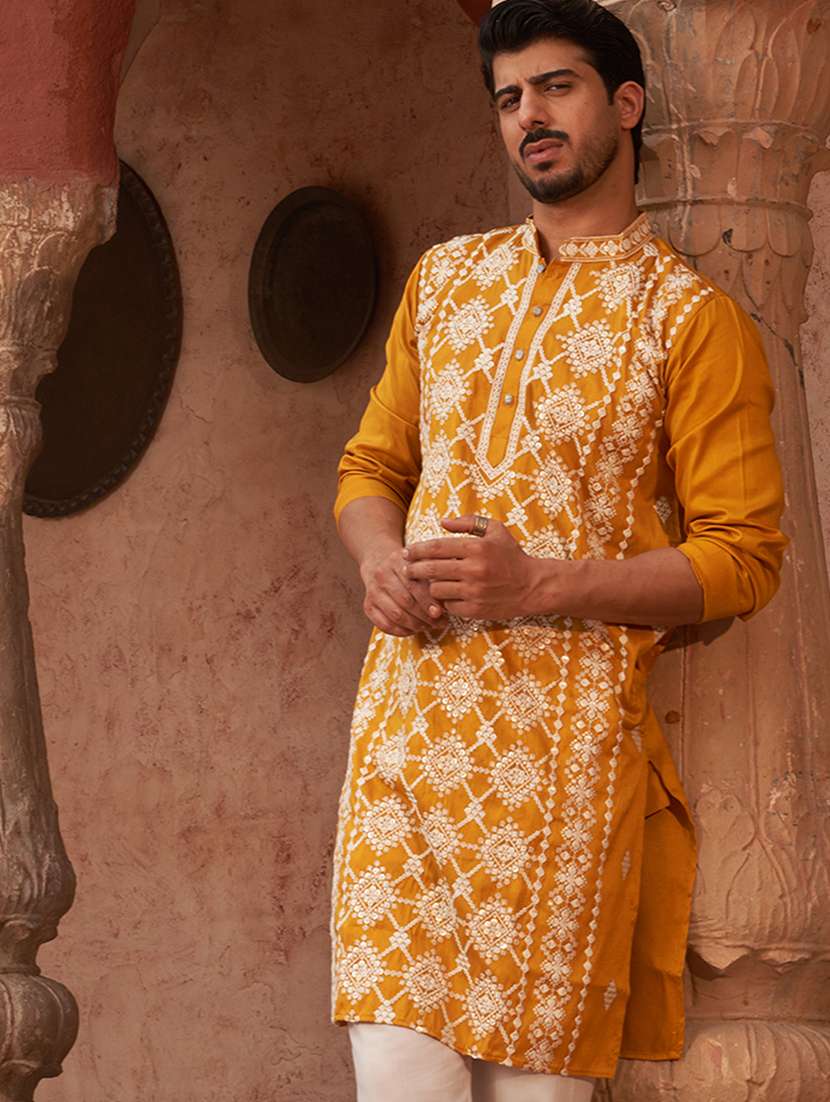 men embroidered mandarin neck long kurta - 21959447 -  Standard Image - 5