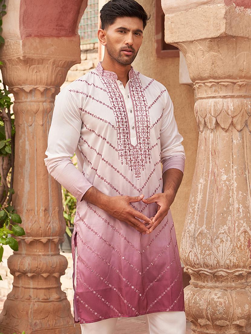 men embroidered mandarin neck long kurta - 21959448 - Standard Image - 3