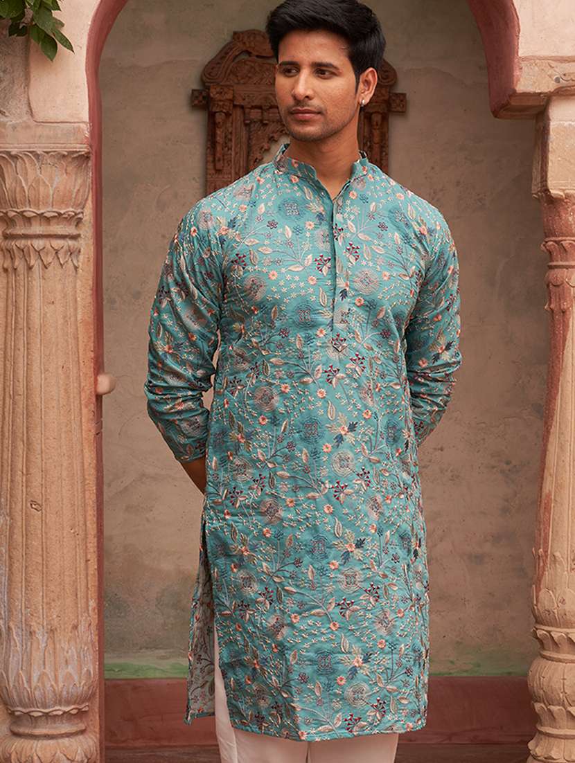 men embroidered mandarin neck long kurta - 21959449 -  Standard Image - 3