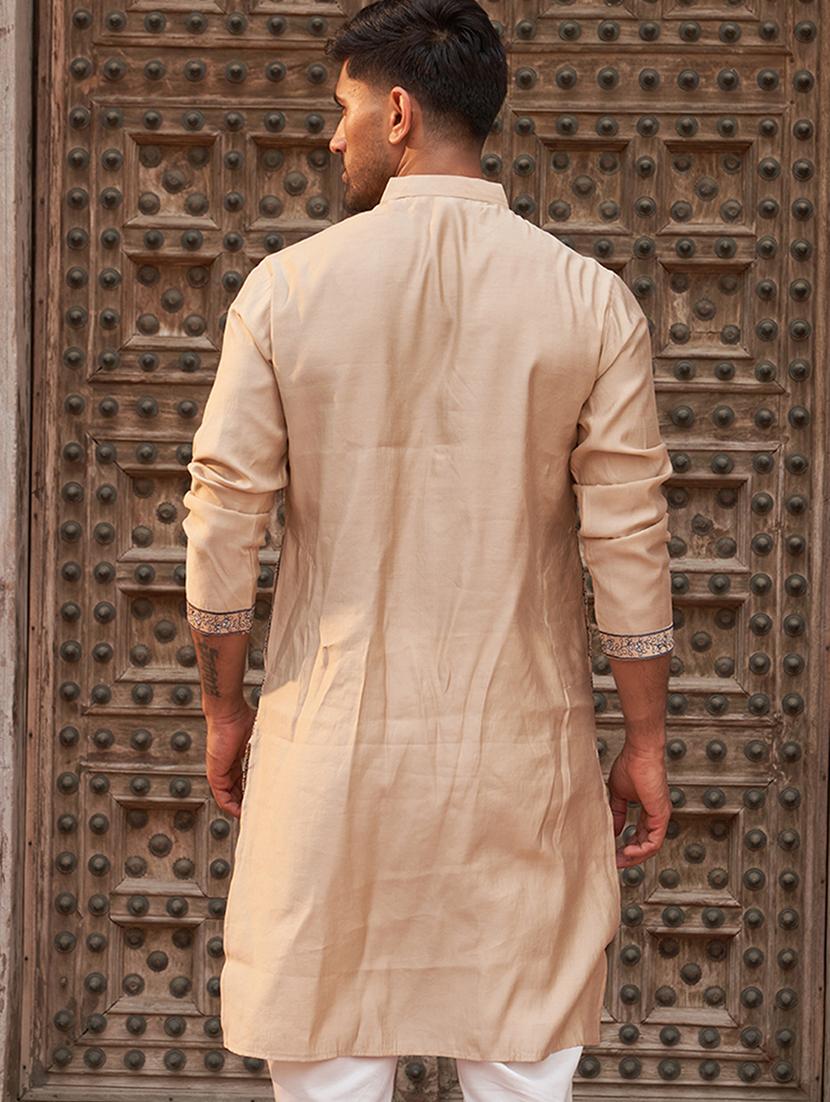 men embroidered mandarin neck long kurta - 21959450 - Standard Image - 3