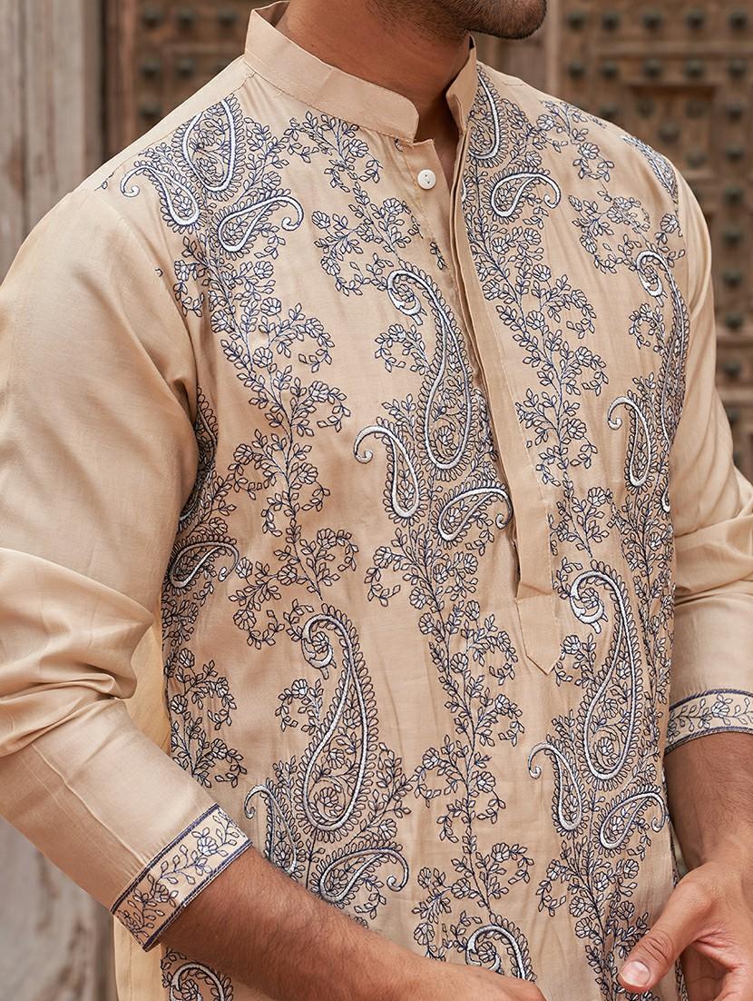 men embroidered mandarin neck long kurta - 21959450 - Standard Image - 5