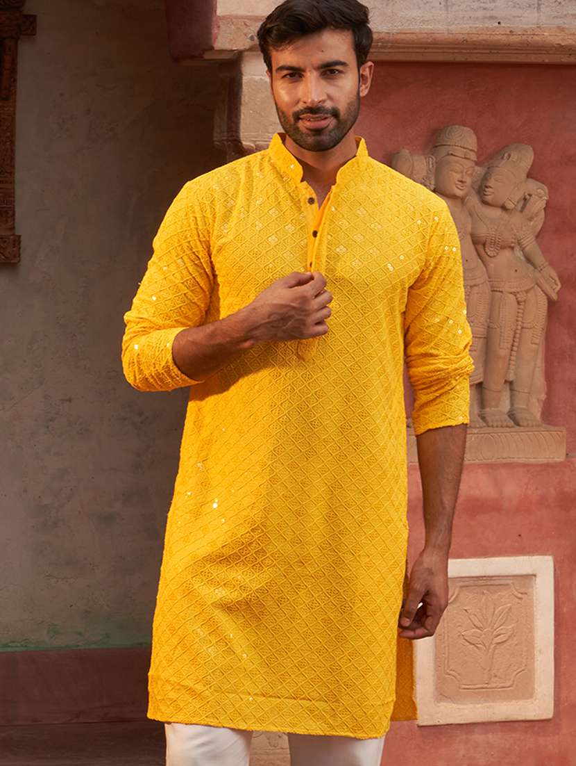 men embroidered mandarin neck long kurta - 21959453 -  Standard Image - 3
