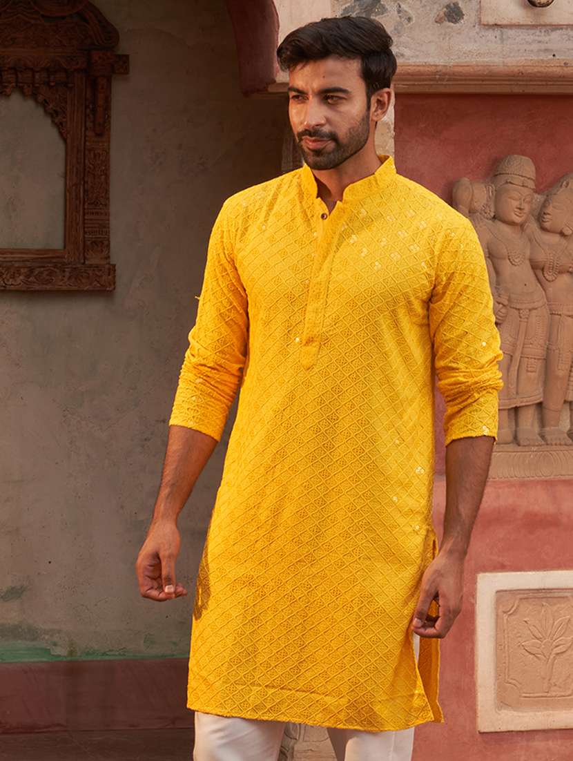 men embroidered mandarin neck long kurta - 21959453 -  Standard Image - 5