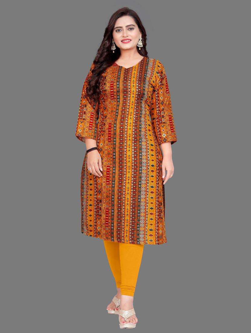 women printed three quarter sleeve straight kurta