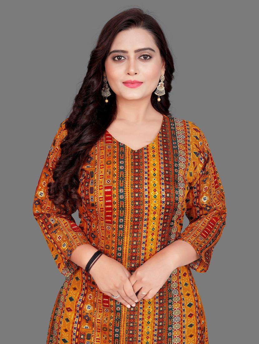 women printed three quarter sleeve straight kurta - 21959462 - Standard Image - 3