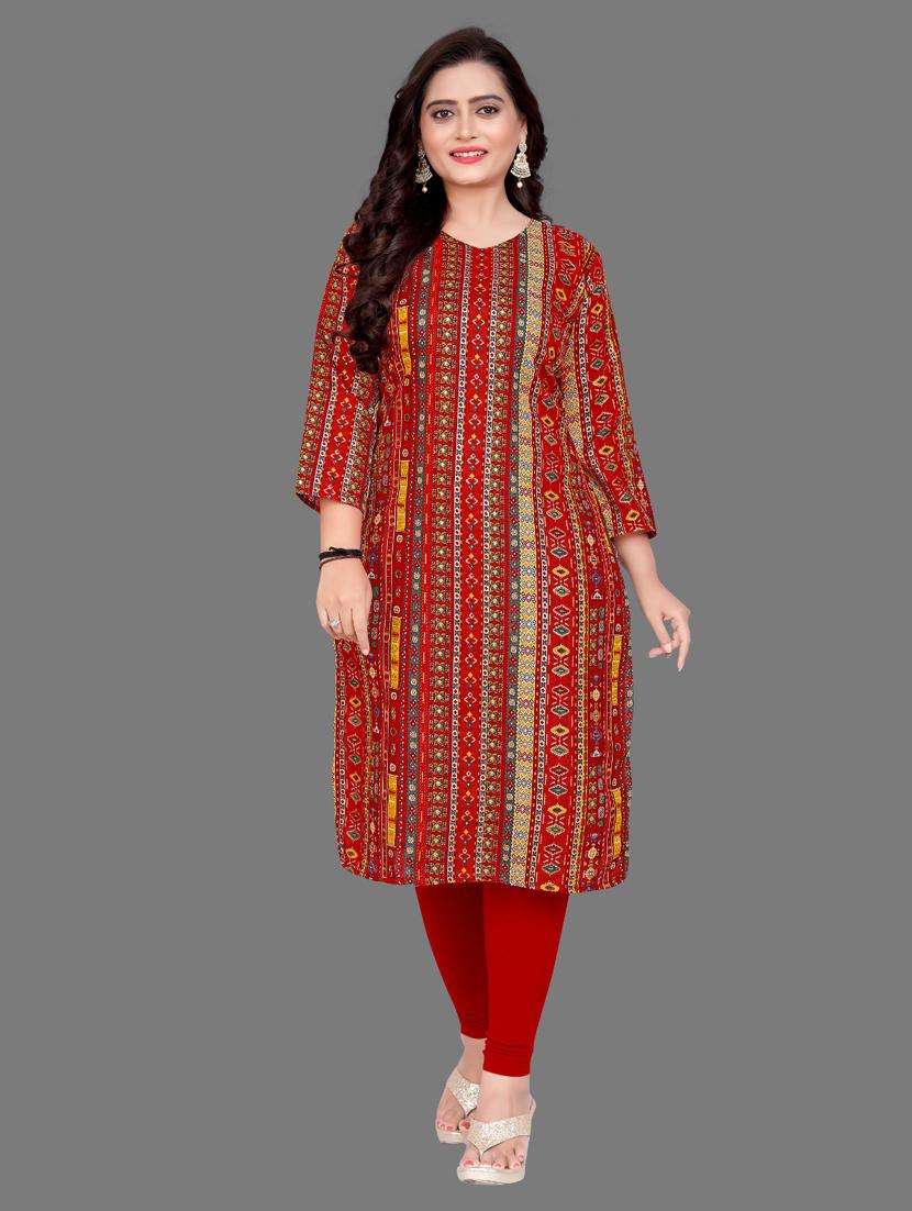 women printed three quarter sleeve straight kurta