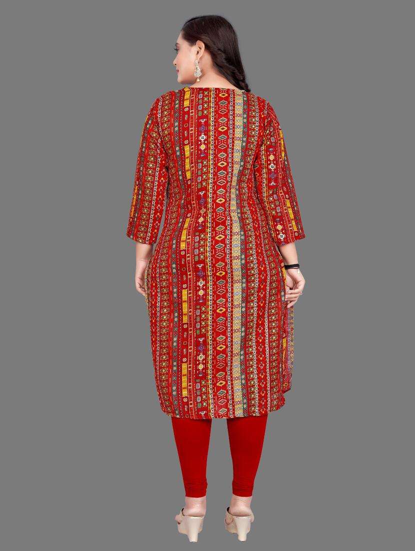 women printed three quarter sleeve straight kurta - 21959463 -  Standard Image - 3