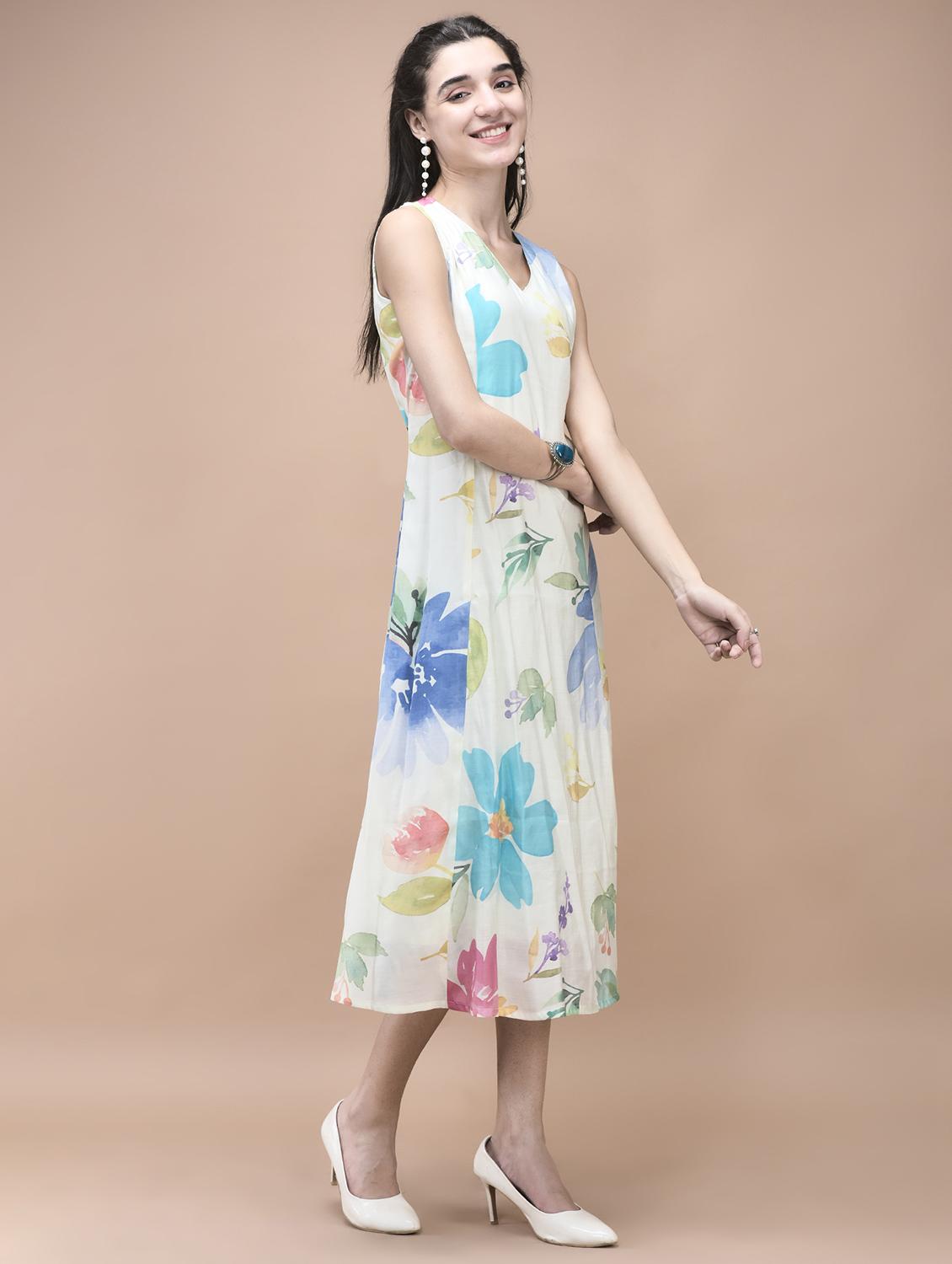 off white chanderi aline ethnic dress - 21959492 - Standard Image - 3