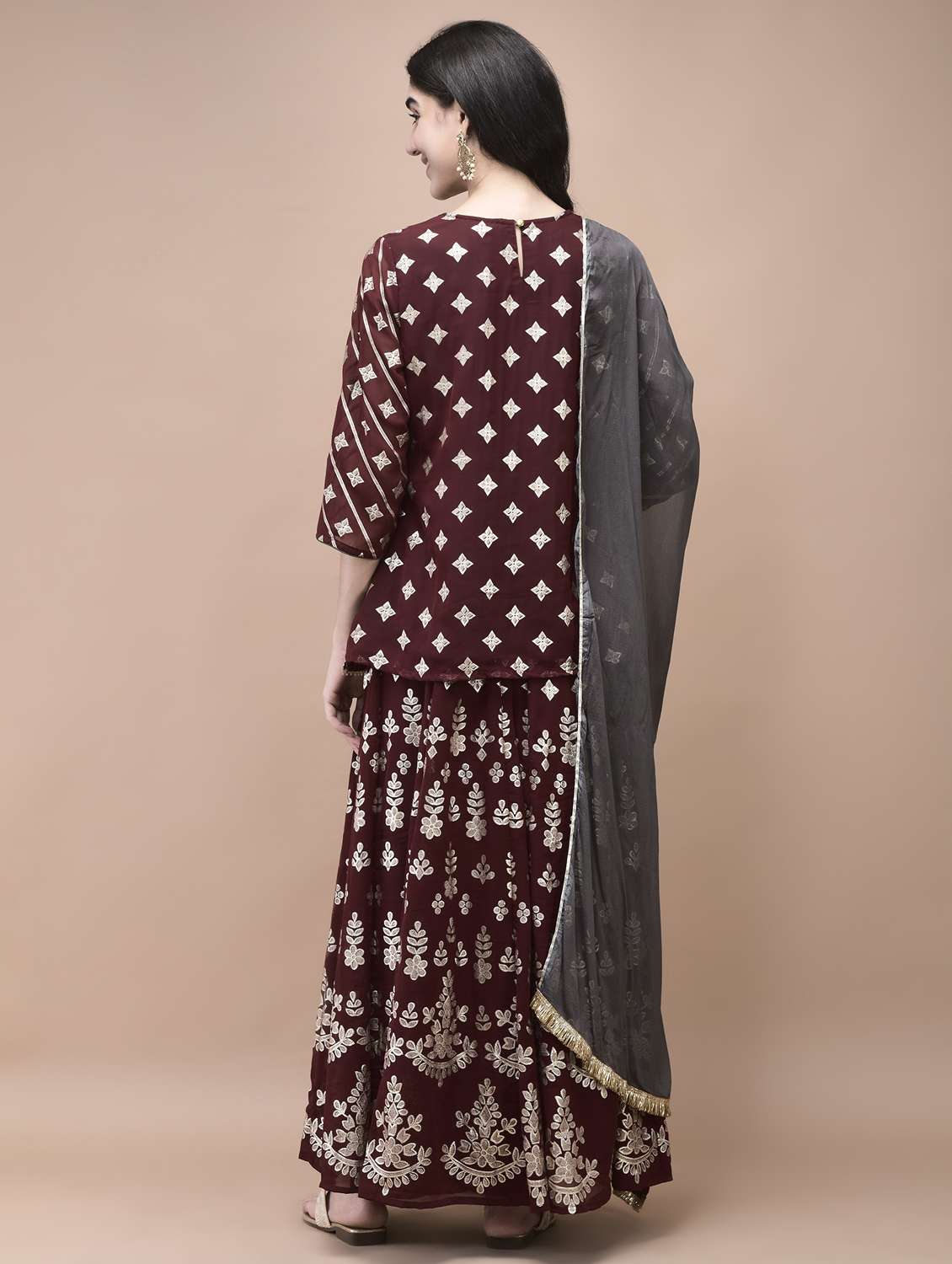 women three quarter sleeve kurta sharara with dupatta set - 21959511 -  Standard Image - 3