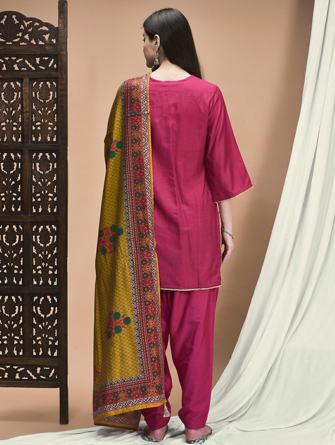 women three quarter sleeve kurta salwar with dupatta set - 21959524 - Standard Image - 3