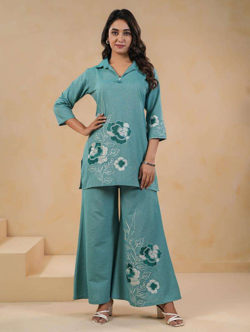 women three quarter sleeve ethnic co-ord set