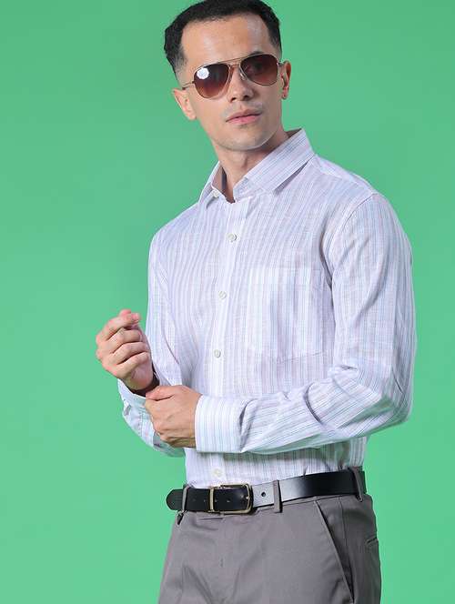 men striped collared long sleeve shirt - 21959654 -  Standard Image - 0