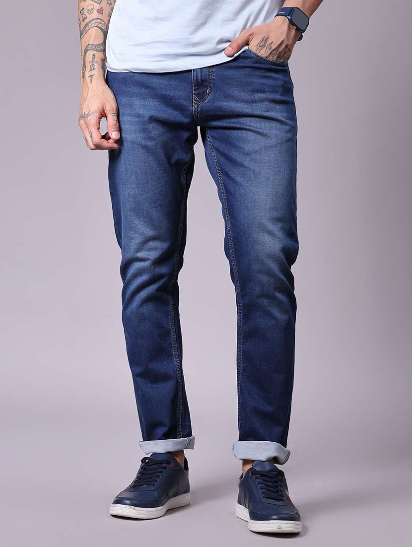 men solid mid rise slim fit jeans