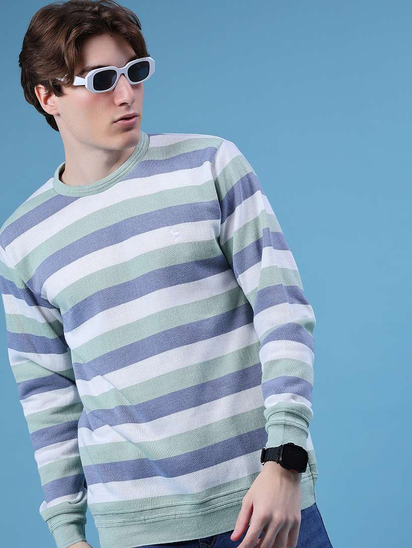 men striped long sleeve regular fit pullover