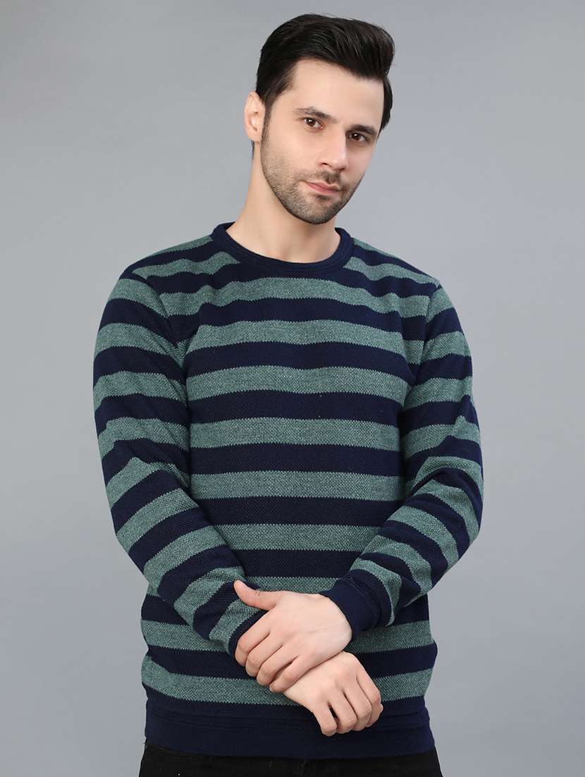 men striped long sleeve regular fit pullover 