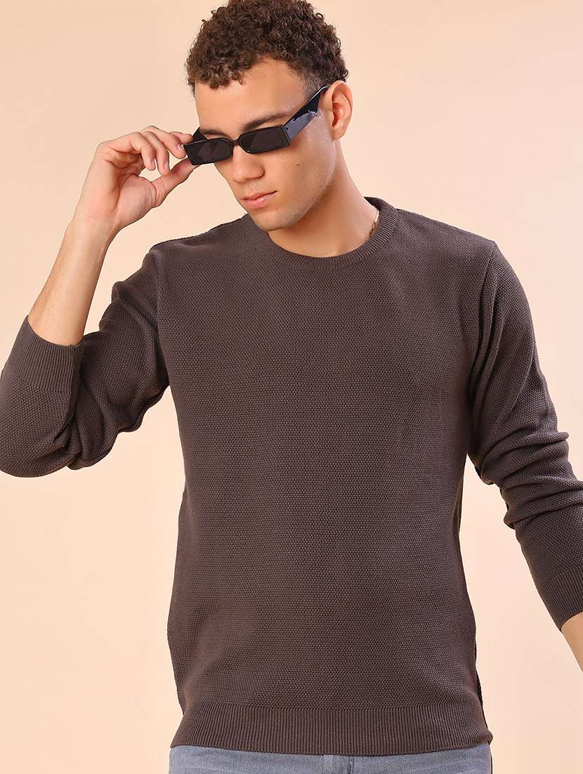men self design long sleeve regular fit pullover