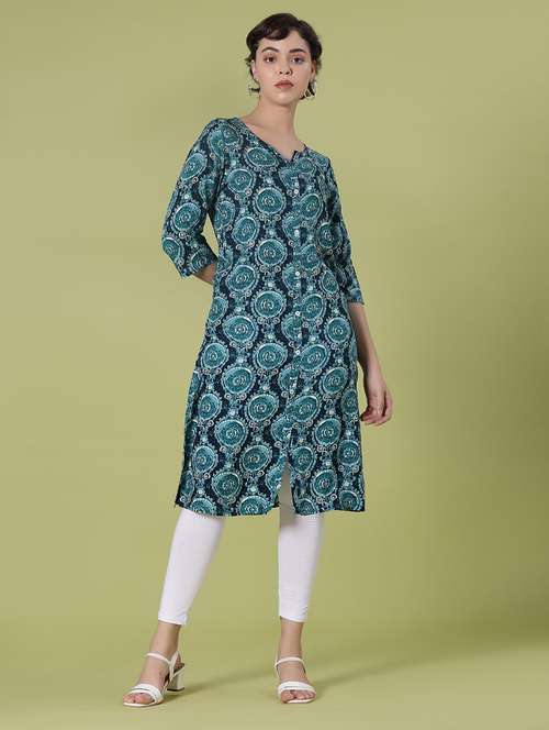 women three quarter sleeve straight kurta - 21959777 -  Standard Image - 0