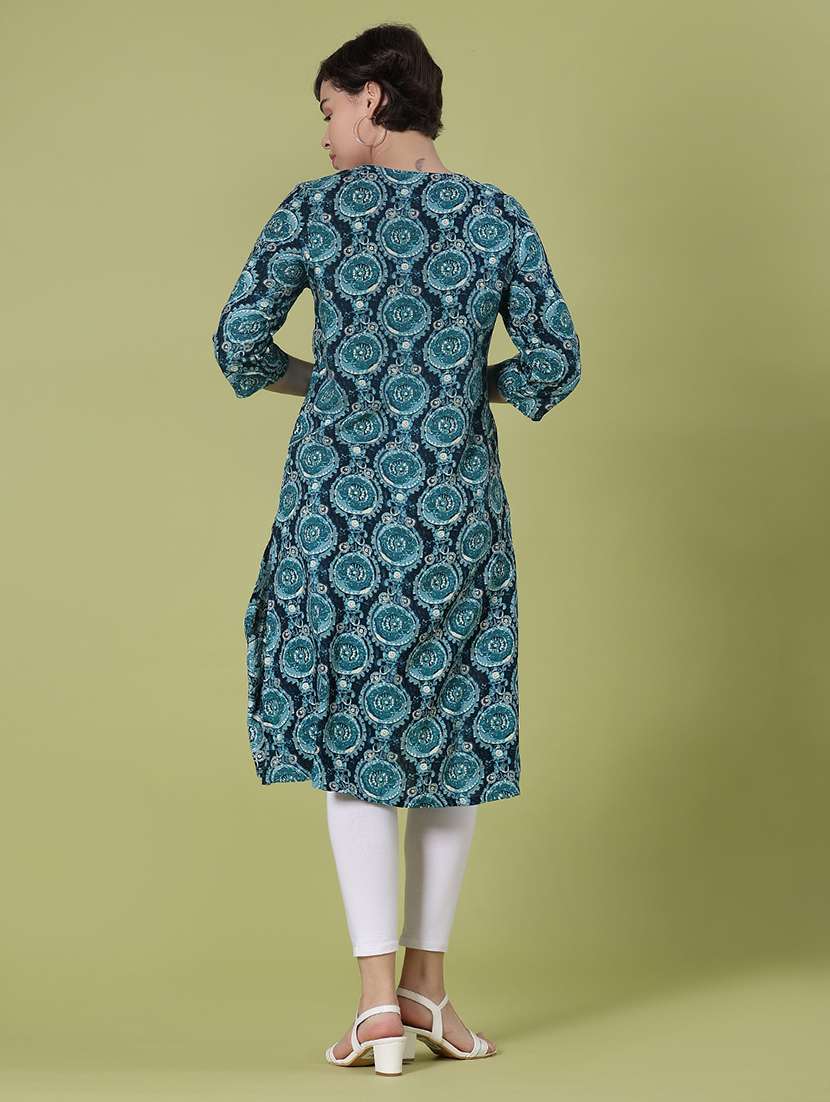 women three quarter sleeve straight kurta - 21959777 -  Standard Image - 3