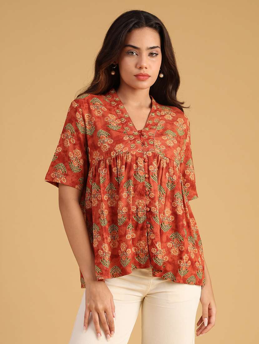 women floral print v neck top