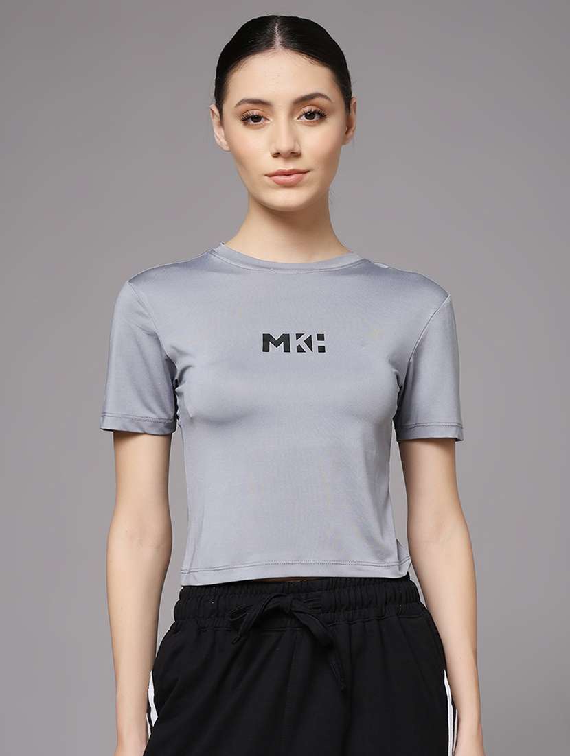 women printed dri-fit crop sports t-shirt