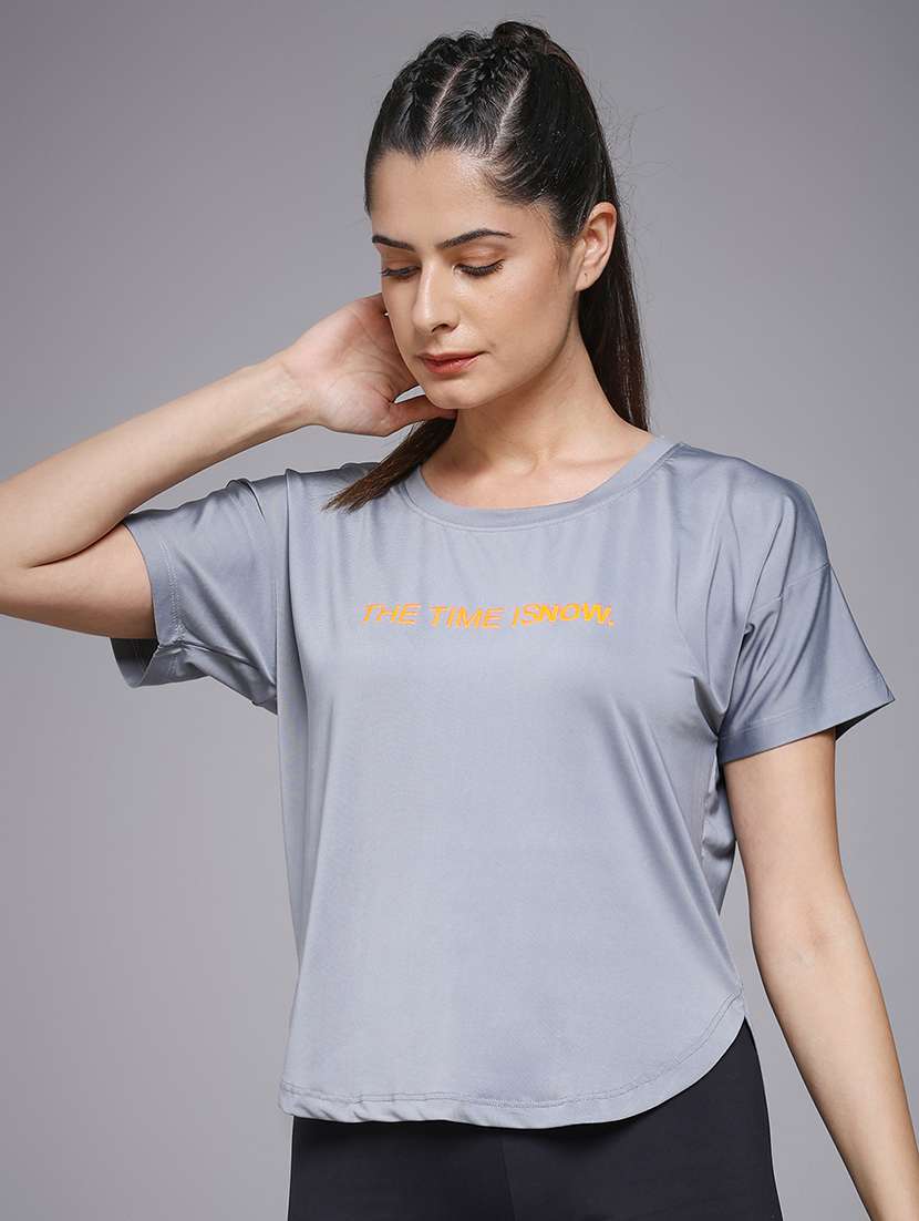 women typography prnted dri-fit sports t-shirt